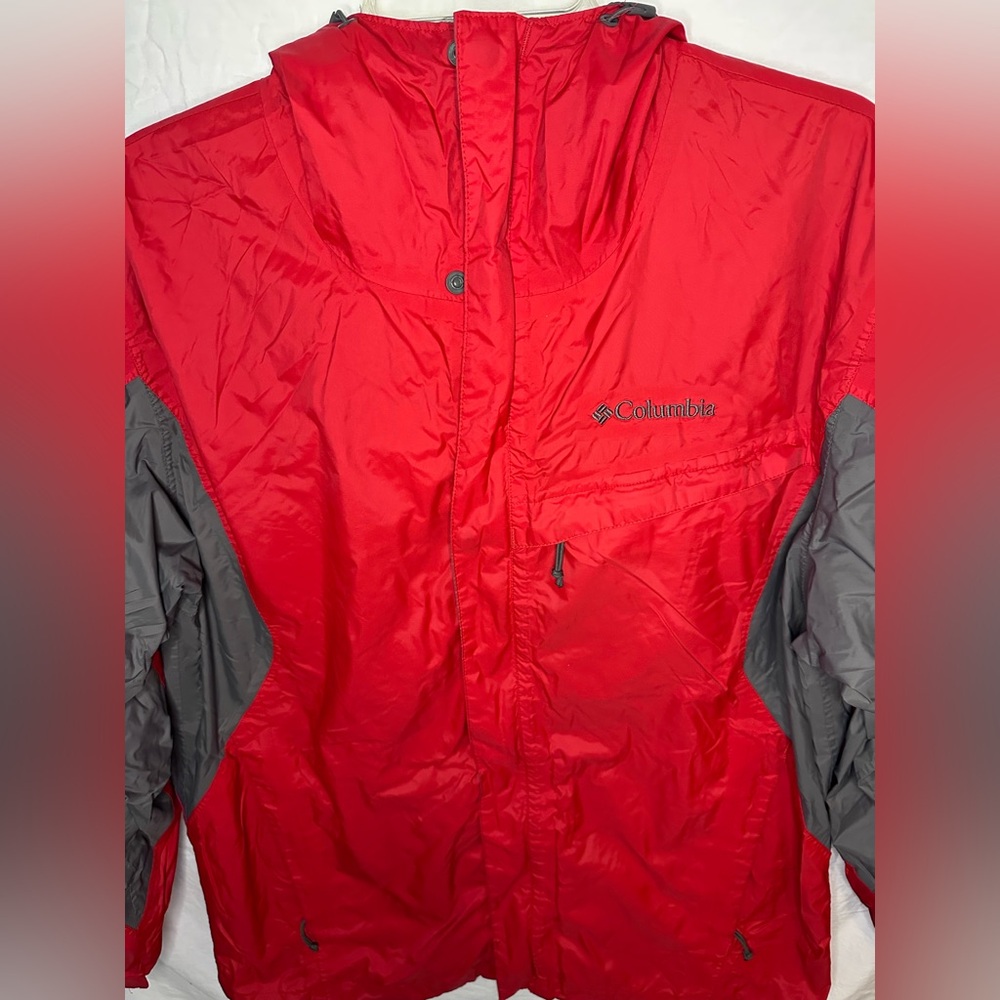 Columbia Sportswear Men’s M Red Gray Hooded Jacket Outdoor Rain Shell - Picture 3 of 10